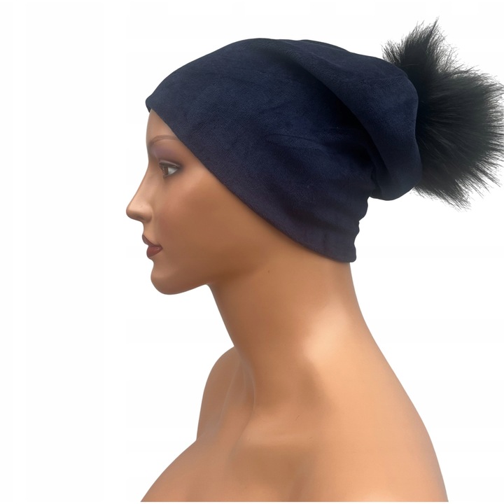 Caciula dama Eva Design, velur, pompon, granat, marime universala