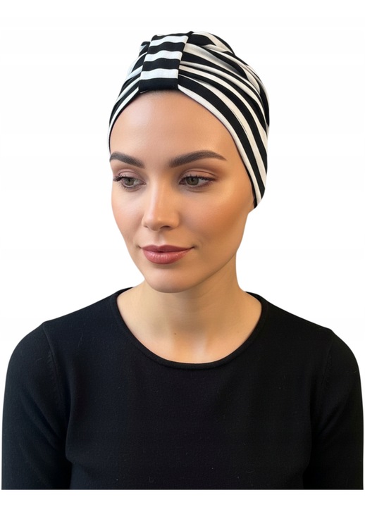 Turban dama Eva Design Emma, negru-alb, 54-61cm, 94% viscoza, 6% elastan