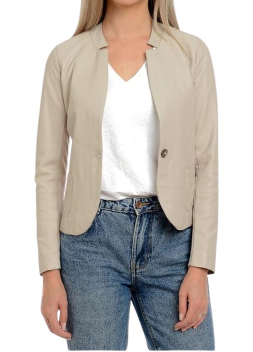 Jacheta dama Mangotti, piele naturala, bej, tip sacou, L INTL