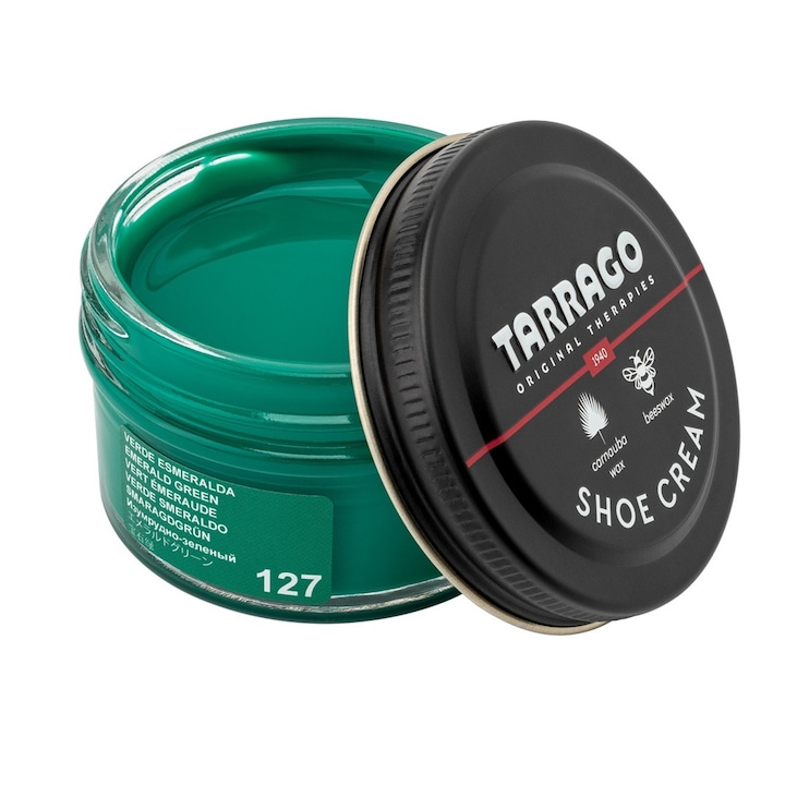Крем за обувки Tarrago 50 мл, изумрудено зелен 127, предпазва и придава блясък
