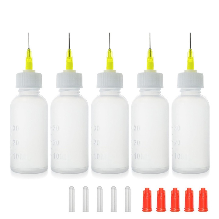 Sticla de dozare cu capat de ac, set de 5 bucati, 30 ml