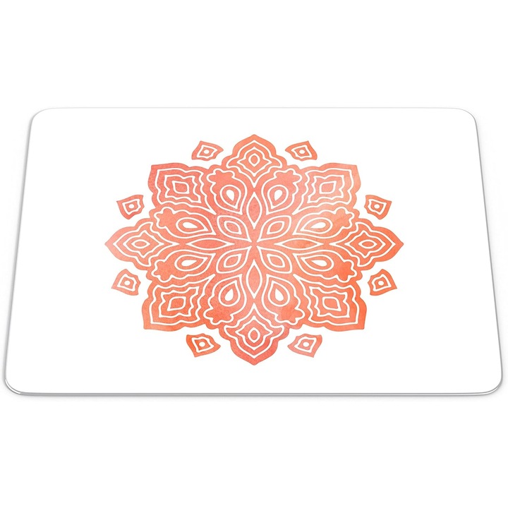 Mouse Pad Mandala Coral Watercolor – Design Floral Geometric, Suprafata Textila, 22 x 18 cm