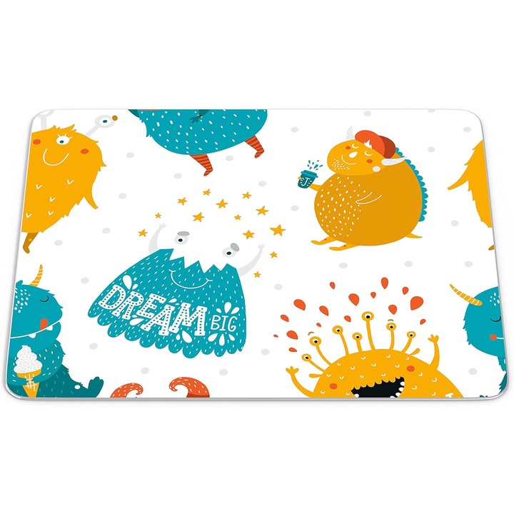 Mouse Pad Monstri Colorati „Dream Big” – Design Jucaus pentru Copii, Textil, 22 x 18 cm