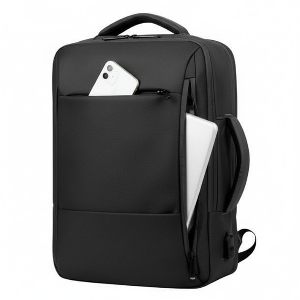Rucsac pentru laptop/tableta, pana la 16 inch, waterproof, 4 compartimente, port USB, design ergonomic, Negru