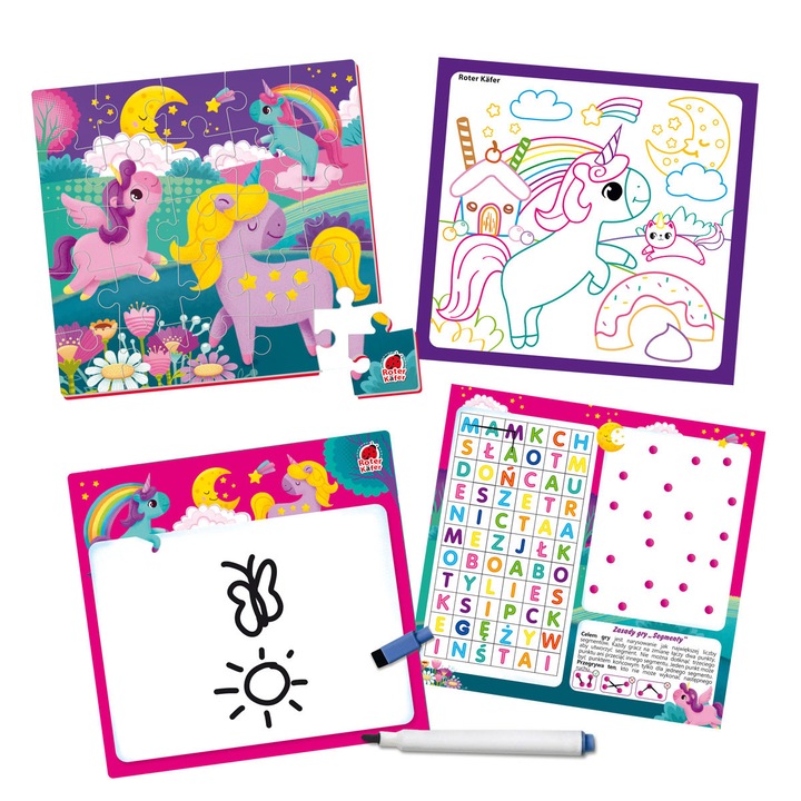 Set educativ Roter Kafer, 3 activitati, puzzle, colorat, pentru copii de la 3 ani