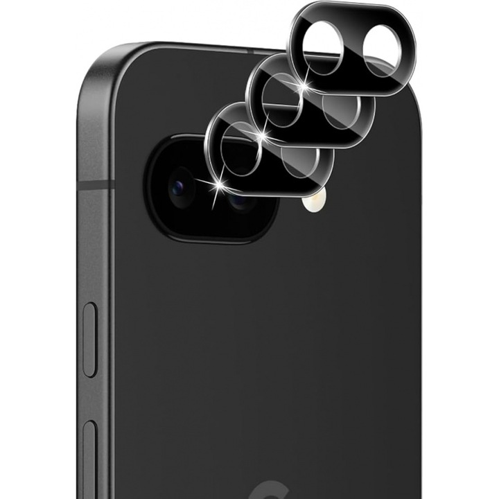 Folie sticla calita 9H pentru lentila camera Google Pixel 9A, pachet 2 buc, HD transparent fara bule, rezistenta la zgarieturi, instalare precisa, protectie optica