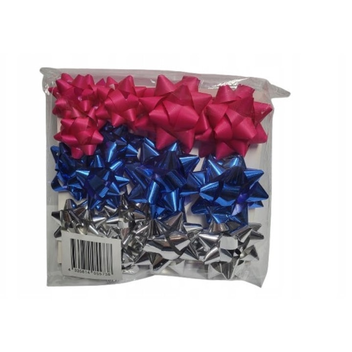 Set 15 rozeta decorativa Crelando, roz, albastru, argintiu, dimensiuni mici si mari