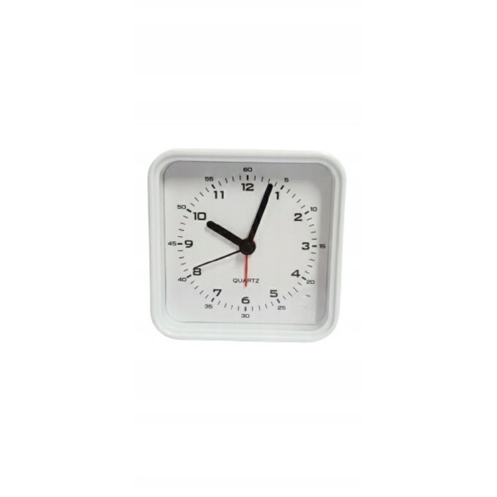 Ceas desteptator analogic alb cu alarma, mecanism silentios, dimensiuni 8x8x4cm