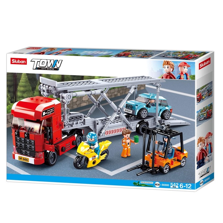 Set de constructie Town, 542 piese, Camion transport masini - Sluban