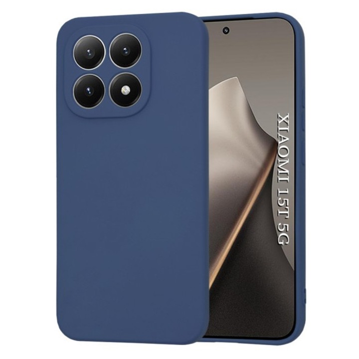 Husa Upzz® SoftFlex Pentru Xiaomi 15T, Silicon Soft, Protectie La Camera, Alcantara La Interior, Albastru Navy