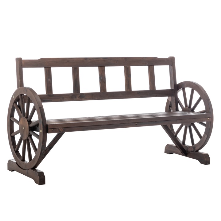 Banca de gradina, din lemn de pin, eleganta si moderna, stil rustic, pentru terasa sau gradina, 142x56x76 cm