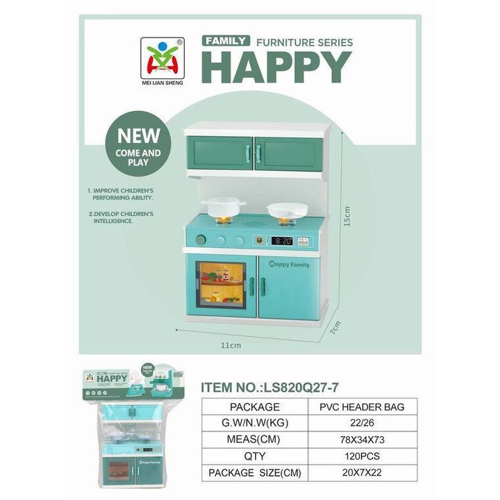 Bucatarie pentru copii, cu detalii realiste, 15x11x7cm, plastic, 3 ani+