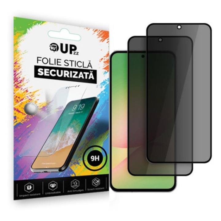 Pachet 2 x Folie Sticla Securizata Upzz® Compatibila Cu Samsung Galaxy A57, Privacy AntiSpy, Filtru Confidentialitate 40 Grade