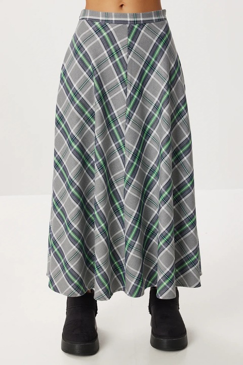 Fusta lunga, Happiness Istanbul, model in carouri, poliester, gri/verde