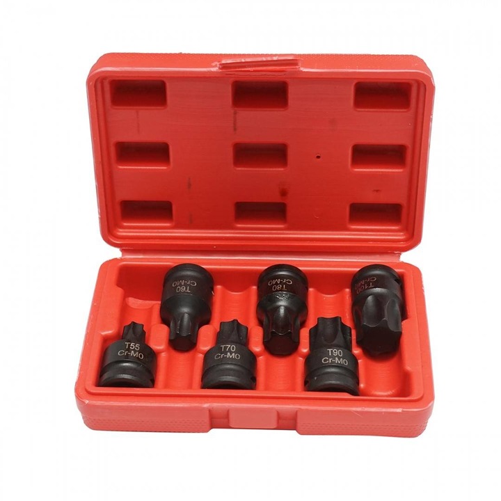 Комплект вложки за ударни гайковерти torx T55-T100, квадрат 1/2 инча, 6 части