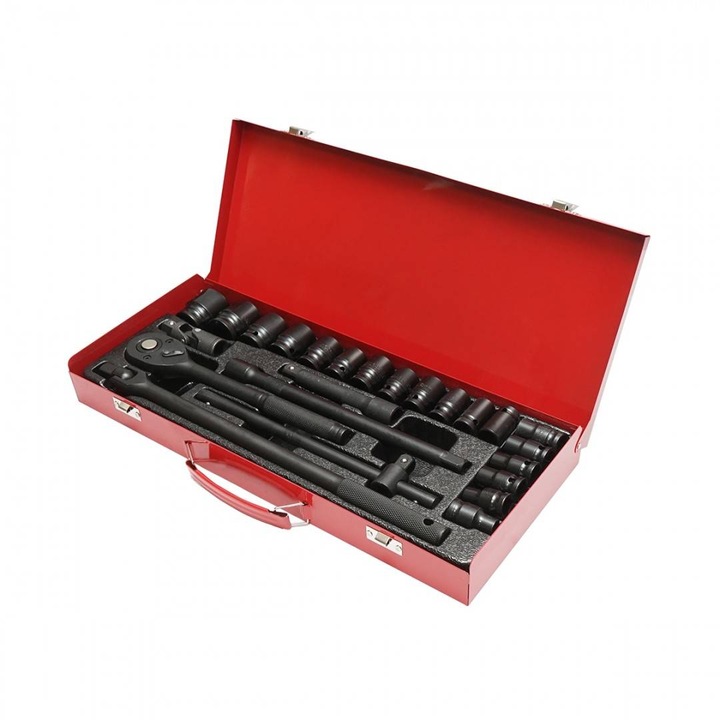 Trusa chei tubulare set 24 piese Breckner, 1/2", cu maner cu clichet, bara extensie, articulatie universala, negru