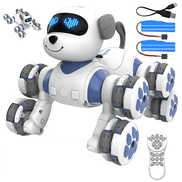 Интерактивно куче робот, Duueyct, 8WD, 2.4GHz, експресивни LED светлини, програмируемо, за деца 6-12 години