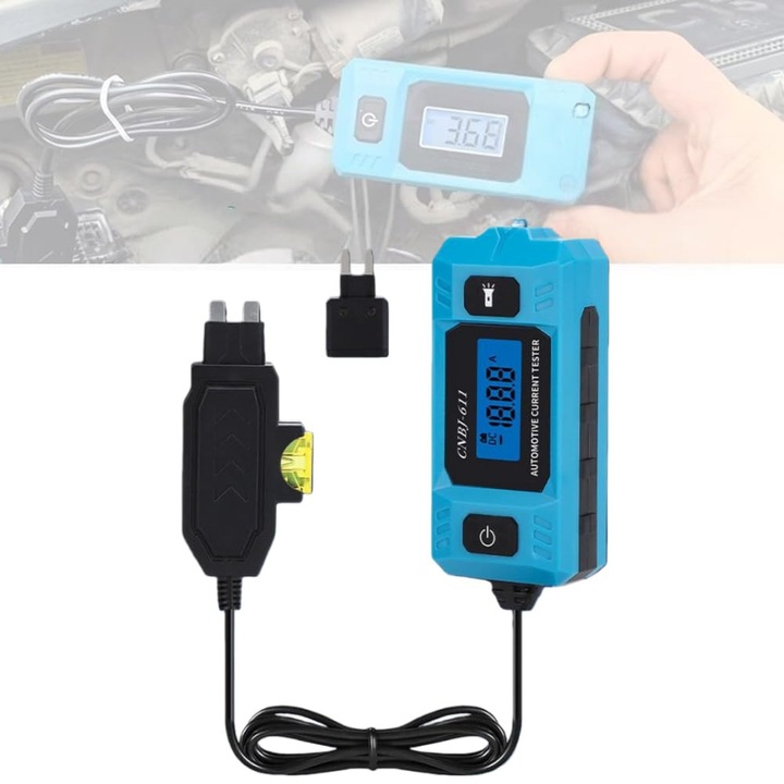 Tester de curent auto, 0.01-19.99A, Precizie curent ±2%, Lumina frontala, Masurare usoara, Utilizare simpla, OUYLAF, Albastru