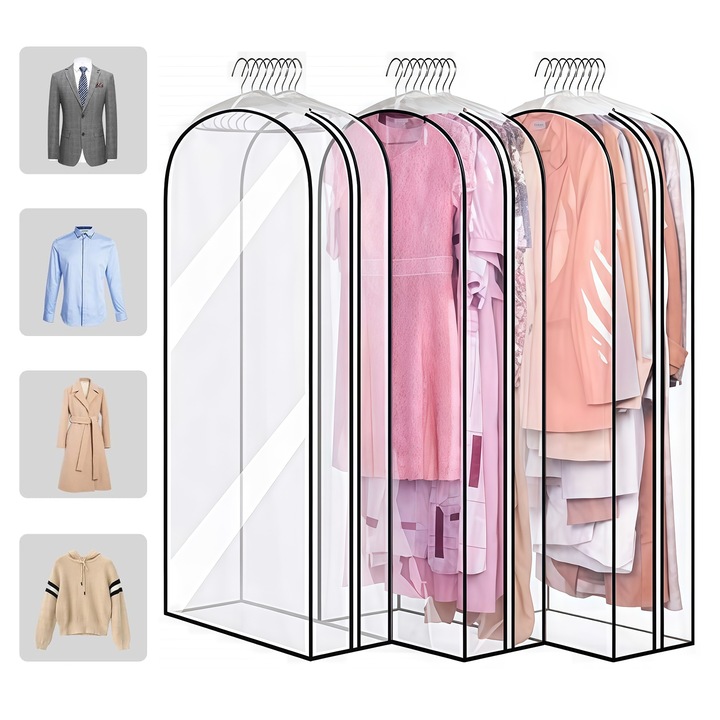 Set 3 Huse pentru Protecție Haine Wacorresi, Impermeabile, Transparent, 60x102cm