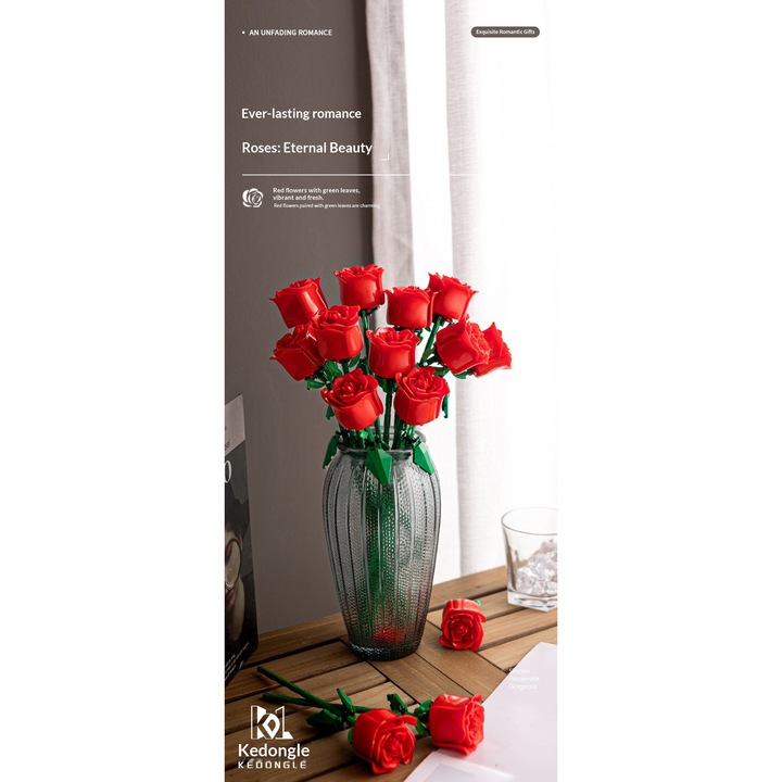 Комплект за изграждане на букет цветя, Fantasy, Букет от 11 червени рози, представляващ цял живот любов, Серия за Свети Валентин, Изкуствени цветя, Подарък за жени, Сглобете го сами; ще изрази по-добре искреното ви намерение