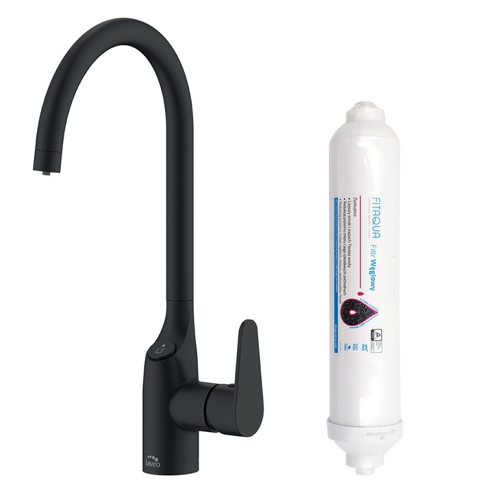 Laveo Claro konyhai csaptelep, Amii szűrőrendszerrel, fekete, magasság 412mm, átmérő 35mm