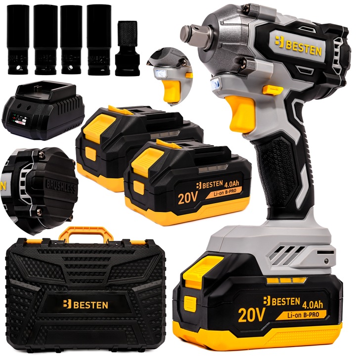 Cheie Udara Acumulatorica BESTEN BE0002891 450Nm 2x Aku 4.0Ah cu LED si Valiza