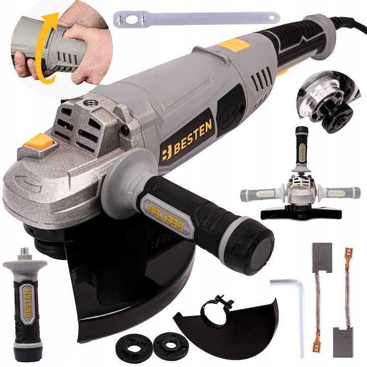 Polizor unghiular BESTEN BE0002895 2400W 230mm 6500rpm cu soft start, maner rotativ 180, 3 pozitii de prindere
