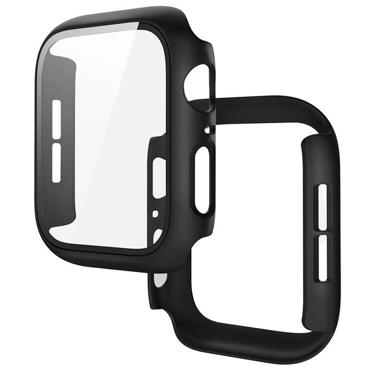 Комплект калъф + защитно стъкло, Bizon Case+Glass Watch за iWatch SE 3 / SE 2 / SE / 6 / 5 / 4 (44 мм), матово черно