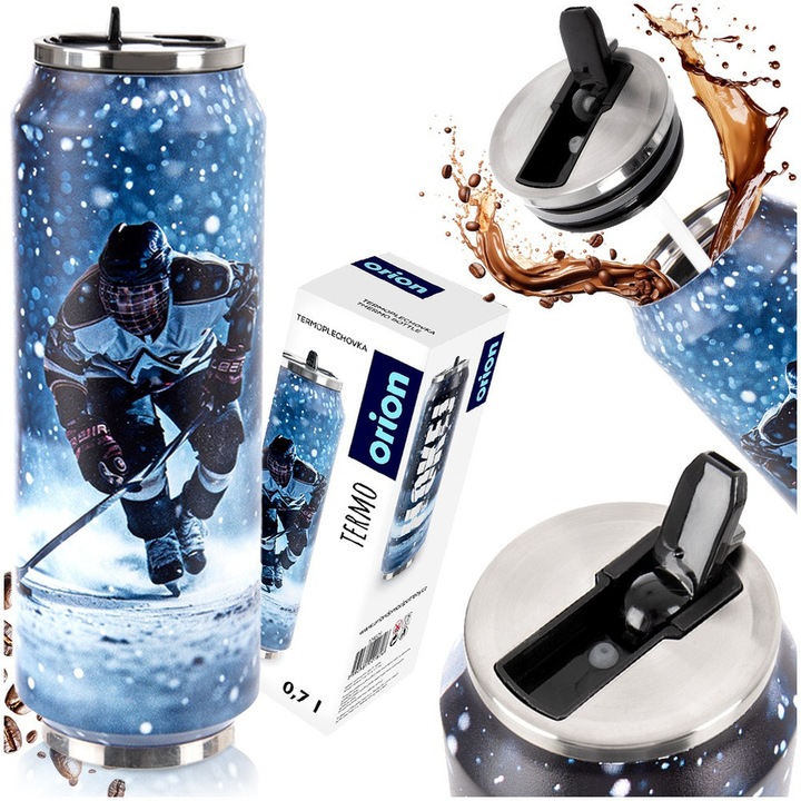 Termosz Szívószállal, Orion, 700 ml űrtartalom, 7.5x21 cm, Rozsdamentes Acélból Készült, Légmentes Zárás, BPA Mentes, Kiváló Minőségű Anyagok, Kék