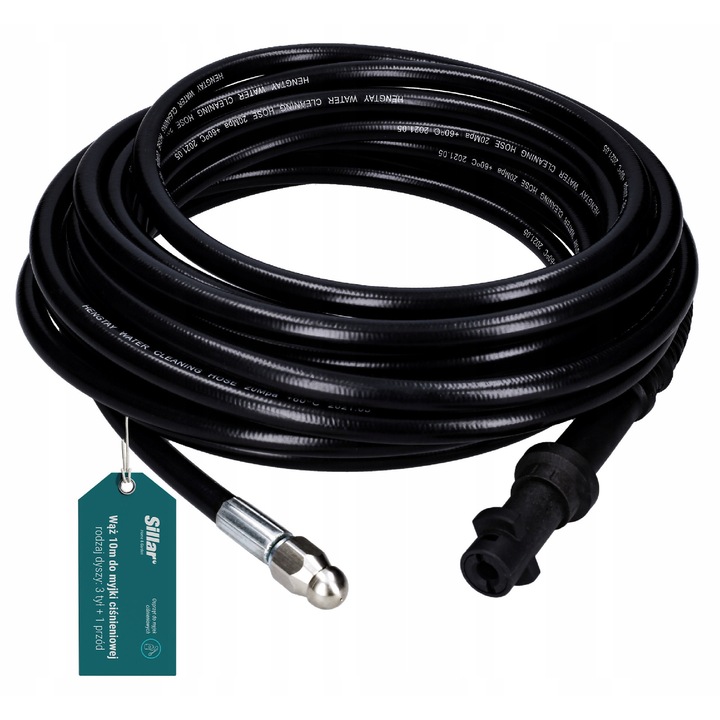 Furtun de curatare a canalizarii 10m Sillar, cu duza 3 spate / 1 fata jet de apa, inlocuire, compatibil cu Karcher K2- K7