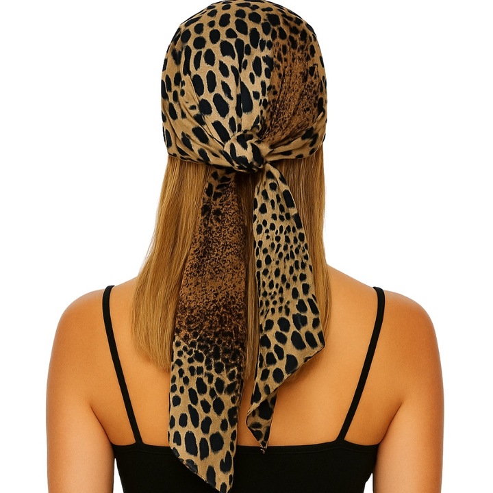 Esarfa Subtire Pentru Femei, SNM, 66 x 66 cm, Bej, Poliester, Model Animalier, Ideala Pentru Primavara Si Vara, Se Potriveste Cu Multe Stiluri