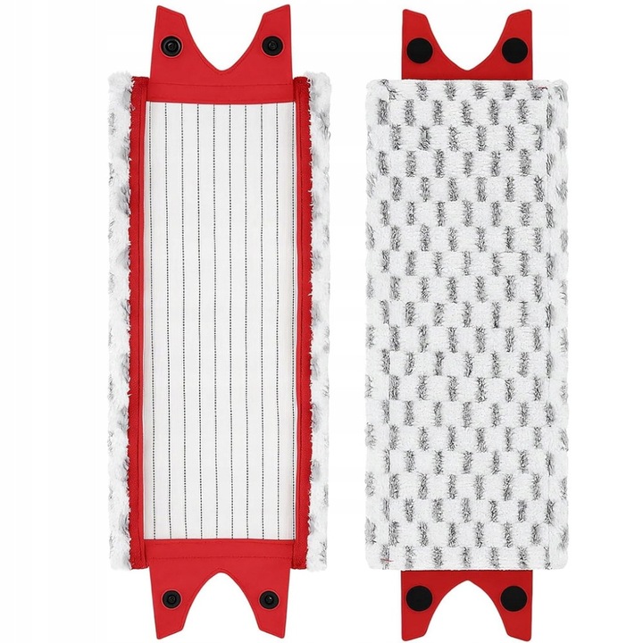 Rezerva Mop SNM, Microfibra Alb/Rosu, 35x14cm, Lavabil la Masina, Compatibil Vileda Ultramax