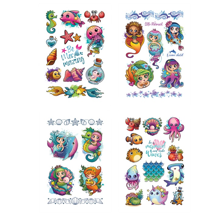 Set tatuaje temporare pentru copii, Maksik, 4 foi, 20x11x0,5cm, pentru 3+ ani