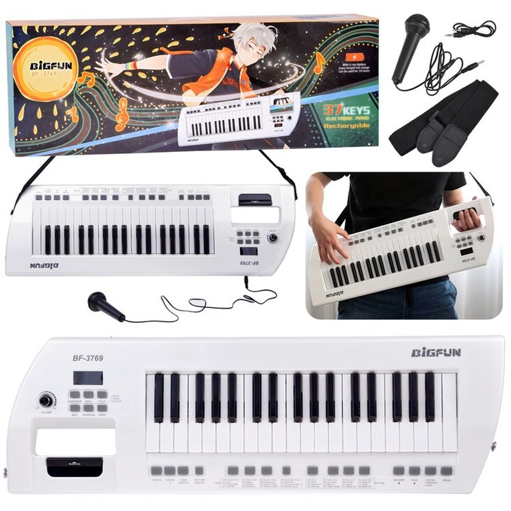 Pianino electric pentru copii, JOKOMISIADA, 37 clape, microfon inclus, 200 tonuri, 200 ritmuri