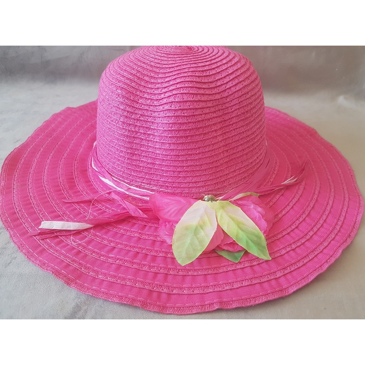 Palarii plaja pentru dama, roz, model cu bor mare, set de 6 bucati