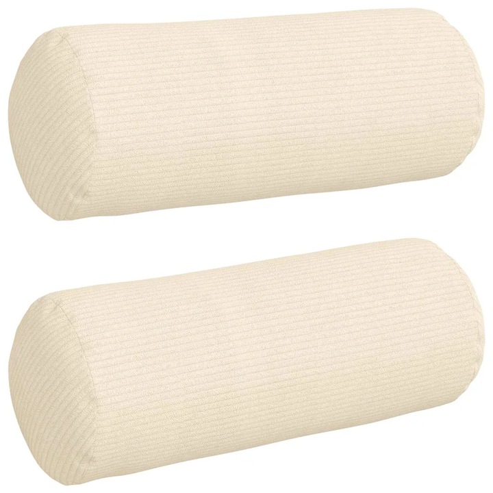 Set Perne Bolster 2 pcs Crem Ø 15 x 40 cm Tesatura din corduroy