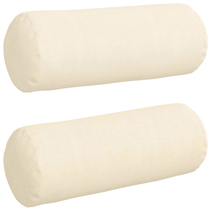 Set Perne Bolster 2 pcs Crem Ø 25 x 70 cm Tesatura din corduroy