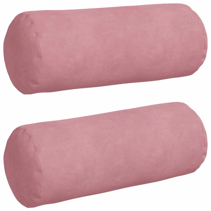 Set Perne Bolster vidaXL, 2 pcs Roz Ø 15 x 40 cm Tesatura din corduroy