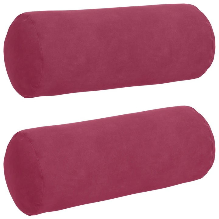 Set Perne Bolster vidaXL, 2 pcs Rosu Vin Ø 15 x 40 cm Tesatura din corduroy