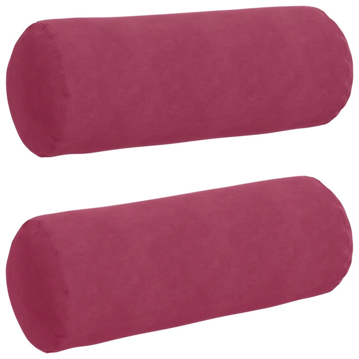 Set Perne Bolster vidaXL, 2 pcs Rosu Vin Ø 25 x 70 cm Tesatura din corduroy