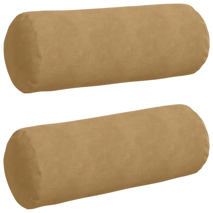 Set Perne Bolster vidaXL, 2 pcs Maro Ø 25 x 70 cm Tesatura din corduroy