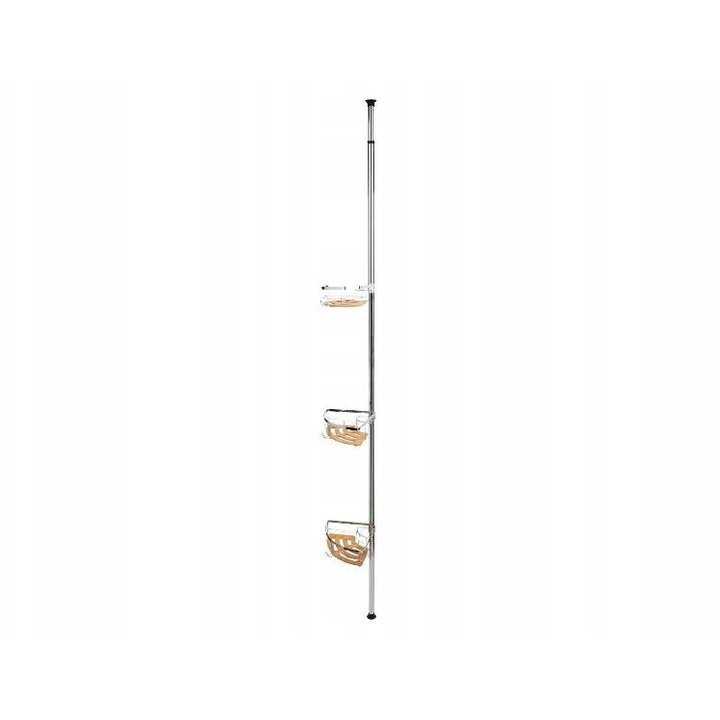 Suport de baie telescopic Livarno Home, 3 cosuri, bambus, crom, 23x123-260cm