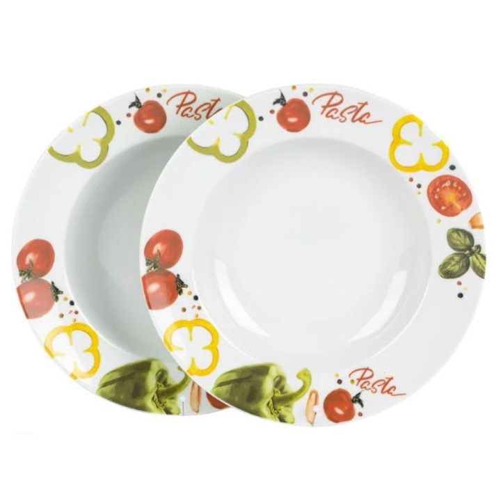 2 db Tognana porcelán tányér szett, zöldség motívummal, 27cm