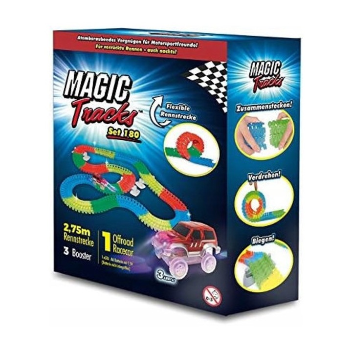 Magic Tracks versenypálya szett, 2,75m, piros autó LED-ekkel, 3+ éves gyermekeknek