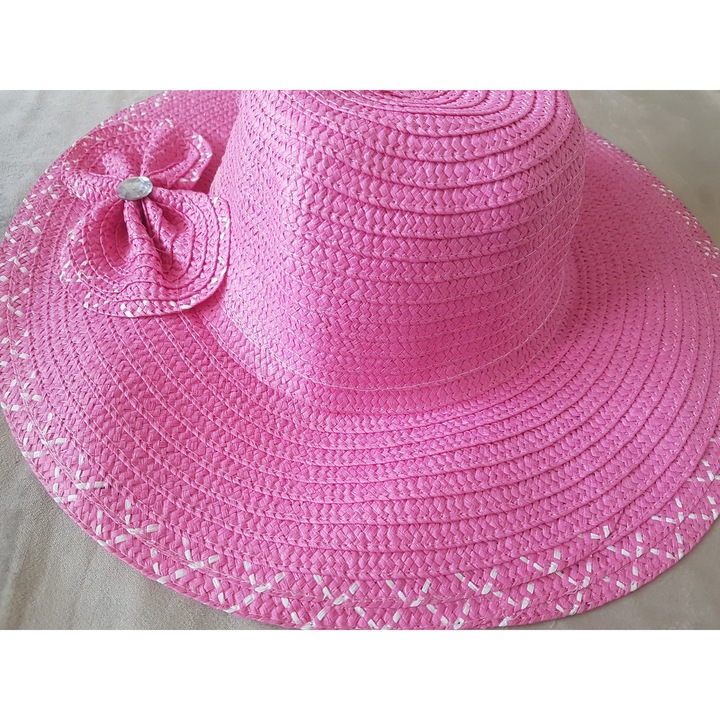 Palarii plaja pentru dama, roz cu fundita atasata .model cu bor mare, set de 6 bucati