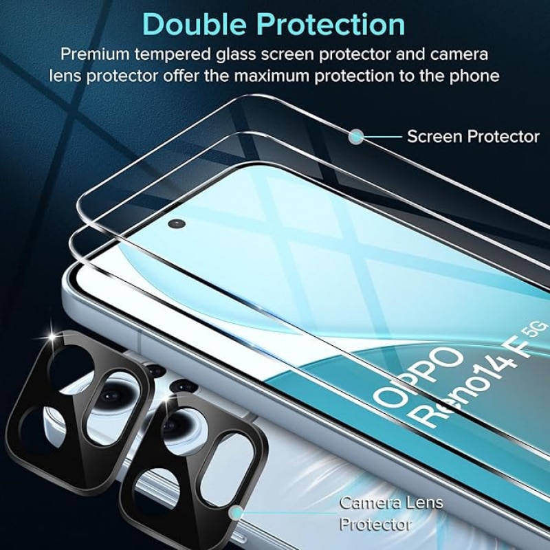 Set 2 Folii Protectie Ecran si 2 Folii Protectie Camera compatibile cu Oppo Reno 14 FS 5G/14F 5G, Sticla Securizata, Transparenta, 9H, Anti-Scratch