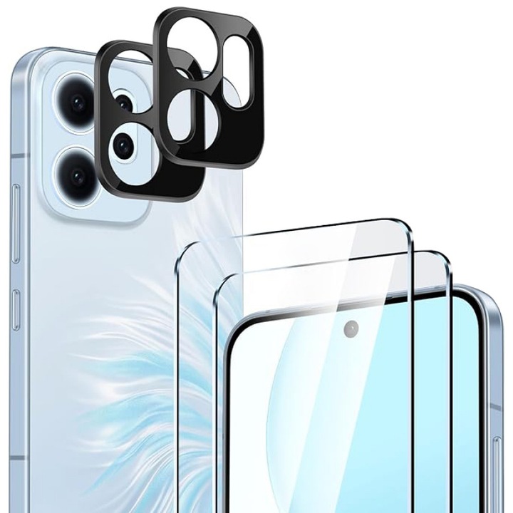 Комплект от 2 броя защитни фолиа за екран и 2 броя защитни фолиа за камера, съвместими с Oppo Reno 14 FS 5G/14F 5G, Закалено стъкло, Прозрачно, 9H, Против надраскване