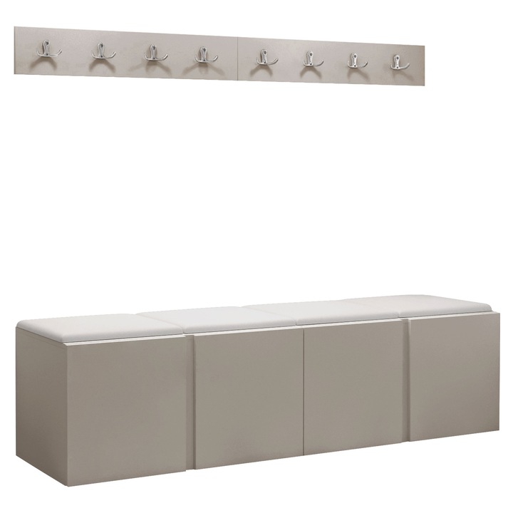 Mobilier pentru hol Tavasz VII, MIRJAN 24, casmir + alb piele ecologica, 44x168x42 cm