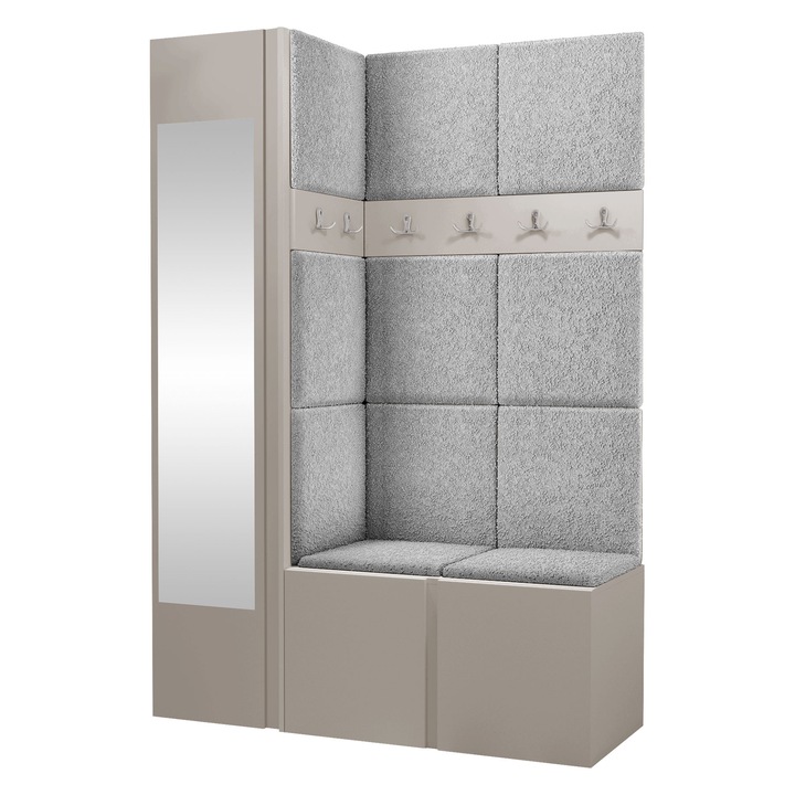 Mobilier pentru hol Tavasz X, MIRJAN 24, casmir + boucle gri deschis, 46x124x186 cm