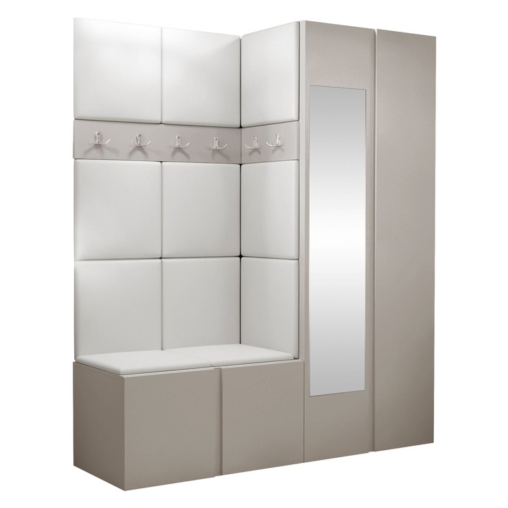 Mobilier pentru hol Tavasz XII, MIRJAN 24, casmir + alb piele ecologica, 46x158x186 cm